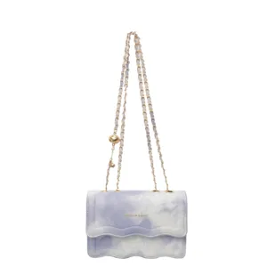 Stylish purple marble wavy chain shoulder bag, elegant luxury messenger bag for modern women.