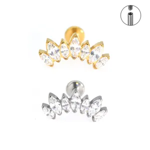 G23 Titanium Marquise Zirconia Labret Lipring Kraakbeenoorknopje Intern Schroefdraad Piercing Sieraden Unisex Goud Zilver