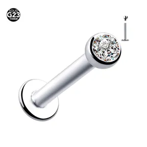 G23 Titanium Internally Threaded Labret Stud Rhinestone Inlaid Lip Ring Ear Bone Piercing Jewelry For Men Women