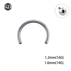 G23 titanium horseshoe barbell piercing ring detail, 1.2mm and 1.6mm sizes available.