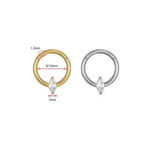 Anillo de segmento articulado de titanio F136 con zirconio marquise piercing 1.2mm