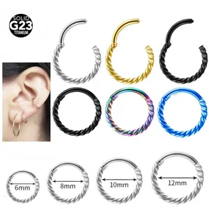 Solid G23 Titanium Twisted Rope Nose Ring Seamless Hinged Segment Clicker Cartilage Earring Lip Piercing Hoop Punk Unisex Body Jewelry