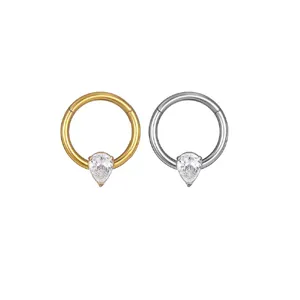 Set de anillo de piercing de titanio y circón, elegante diseño de circonita pera.