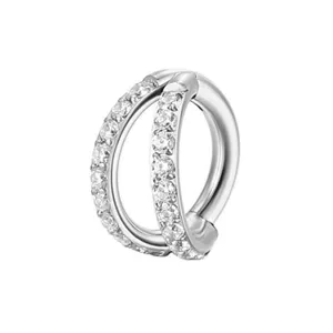G23 titanium legering dubbele rij geplaveide zirkonia naadloze neusring piercing sieraden hoofdaanzicht