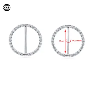 G23 Titanium Alloy Nipple Ring Pave Rhinestone Round Body Piercing Jewelry For Women Men Circular Body Jewelry Piercing Ring Gold Silver