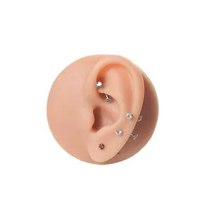 Roestvrijstalen lichaamsstuds piercing set met opaal en zirkoon voor wenkbrauw en oor.