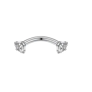 Roestvrij stalen gebogen barbell piercing detail met schitterende heldere stenen.