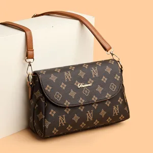 Stylish brown monogram shoulder bag for women classic crossbody purse with metal hardware