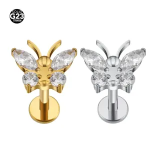 G23 Titanium Vlinder Lipring Strass Tragus Piercing Oorknopje Body Sieraden Goud Zilver Piercing Sieraden Vrouwen