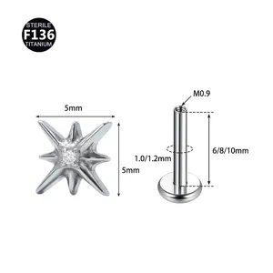 Titan Stern Labret Stecker 1.2mm Knorpel Piercing Schmuck mit detaillierter Größentabelle.