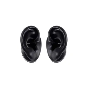 Black silicone ear models for jewelry display, piercing practice and tattoo training. Pair.