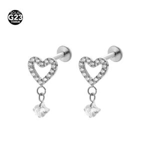 Titan Herz Kristall anhänger Labret Stecker Piercing Schmuck aus Titan Material neu