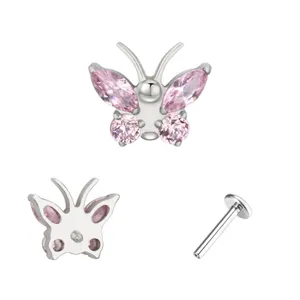 ASTM F136 Titaan Vlinder Kraakbeen Piercing Sieraden met Roze Zirkonia Stenen