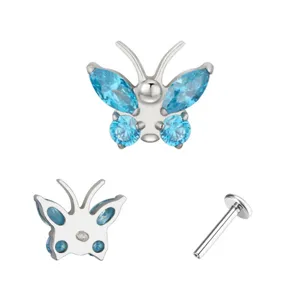 ASTM F136 Titaan Vlinder Piercing Sieraden Blauwe Zirkoon Kraakbeen Labret Klasses