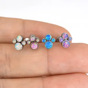 Stainless steel cat claw synthetic opal labret cartilage stud piercing body jewelry.