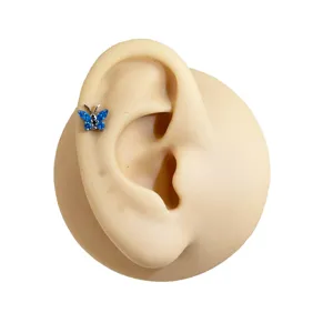 ASTM F136 titaan blauw kristal vlinder kraakbeen piercing oorknopje sieraad nieuw.