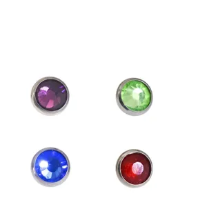 Titanium dermal anchor top set colorful crystal piercing body jewelry main view display.