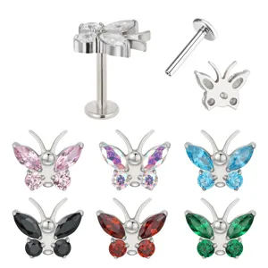 Titanium Vlinder Labret Piercing Kraakbeen Zirkoon Lichaamssieraden Hoofdweergave