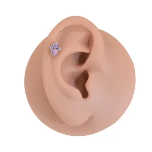 Stainless steel cat paw opal labret stud cartilage piercing body jewelry for women