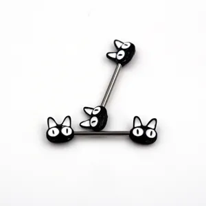 Stainless steel black cat nipple ring 14g body piercing jewelry fashion accessory cute animal style