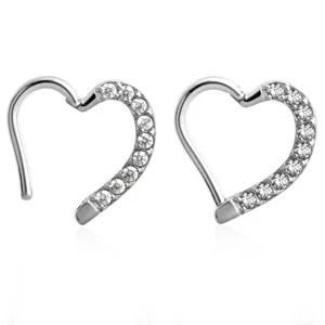 Pendientes de Cartílago de Corazón de Acero Inoxidable 316L con Strass Clips de Oreja Geométricos Joyería Minimalista Unisex