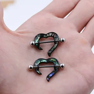 Stainless steel heart shell nipple ring detail shot, showing exquisite piercing jewelry craftsmanship.