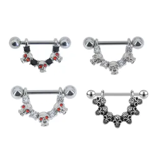 Punk Stainless Steel Skull Nipple Ring Rhinestone Cartilage Stud Body Piercing Jewelry For Party Unisex