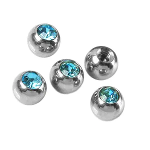 Stainless steel body piercing balls with blue crystal inlay, threaded jewelry accessories.