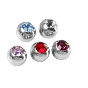 316L Stainless Steel Body Piercing Replacement Ball Accessory with Colorful Rhinestones