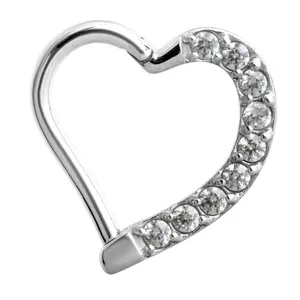 pendiente de piercing de corazón de acero inoxidable 316L con cristales moda