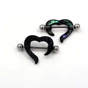 Stainless steel heart nipple rings barbell body piercing fashion jewelry 14G set.