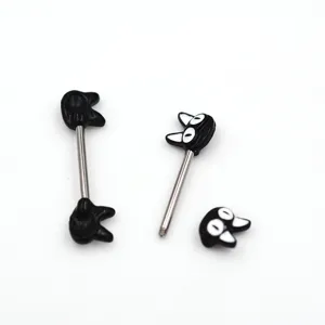 Stainless steel black cat nipple ring barbell body piercing jewelry 14G cute body jewelry