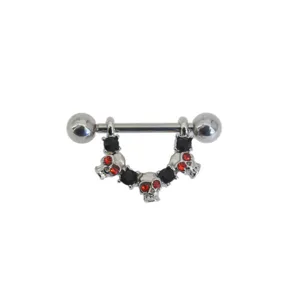Punk skull barbell body piercing jewelry with black and red crystals for edgy style.