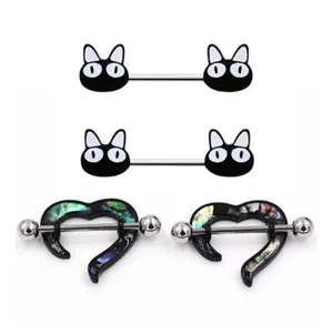 316L Stainless Steel Shell Flower Cat Heart Nipple Rings 14G Piercing Jewelry Alloy Inlaid Nipple Studs For Women Men
