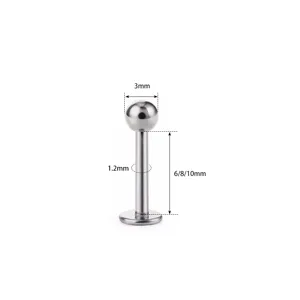 Edelstahl Labret Stecker Detailansicht mit 1.2mm Stabstaerke und verschiedenen Groessen.