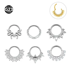 Anello al Naso in Titanio F136 Nappa Zirconia Cerniera Segmento Orecchino Cartilagine Helix Setto Piercing Gioielli Strass Corpo