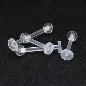 Transparenter Acryl Piercing Schmuck Detailansicht mit klaren Labret Stekern und Stiften.