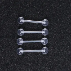 Klare Acryl Body Piercing Barbell Set Detail, transparente weiche Zungen Lippen Ringe.