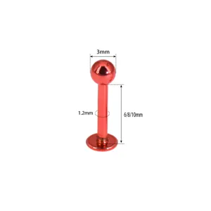 Roter Piercing Labret Stecker aus Edelstahl mit 3mm Kugel und 1.2mm Stabgroesse ideal.