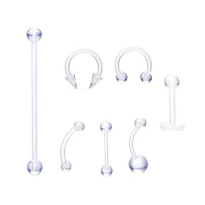 Klares Acryl-Körperschmuck-Set mit Zungenringen, Hufeisenringen und Ohrsteckern für Damen.