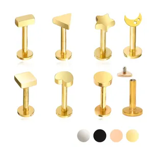 316L Edelstahl Hohl Stern Mond Geometrischer Labret Stecker Ohrknochen Nagel 18K Vergoldet Unisex Körper Piercing Schmuck