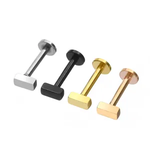Edelstahl rechteckige Bar Labret Stecker Piercing Körperschmuck Set in vier Farben.