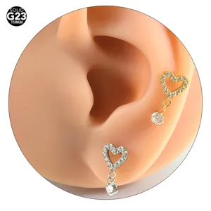 Solid G23 Titan Herz Anhänger Knorpel Ohrring Zirkon Piercing Ohrstecker Schmuck Neu