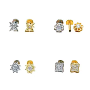 G23 titanium labret stud piercing set with zirconia star flower body jewelry for cartilage.
