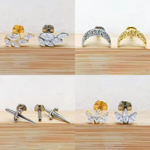 G23 Titan Strass Lippenpiercing Stecker Körperschmuck Galvanisiert Geometrisch Mond Schwert Flügel Lippe Ohrknorpel Stecker Für Unisex Alltag Party