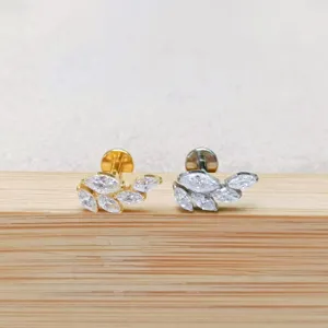 Titanium Zirkonia Blatt Labret Stecker Piercing Ohrring Detailansicht Gold und Silber