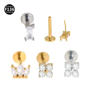 F136 Titanium Alloy Cubic Zirconia Lip Ring Ear Cartilage Stud Piercing Jewelry Flower Crown Geometric Body Jewelry