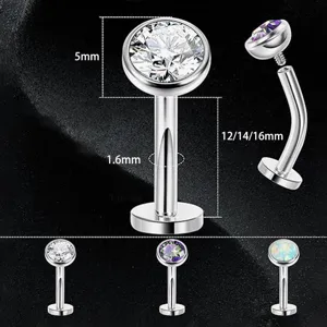 Piercing Ombligo Titanio 14G Barra Curvada Circonita Joya Cuerpo Accesorio