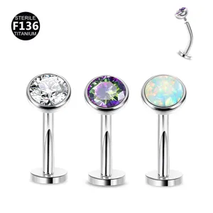 Piercing de ombligo curvo de titanio F136 con cristal, piedra arcoíris y ópalos finos.