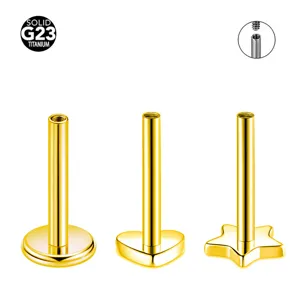 Titanium internal thread labret stud body piercing jewelry with round heart star base.